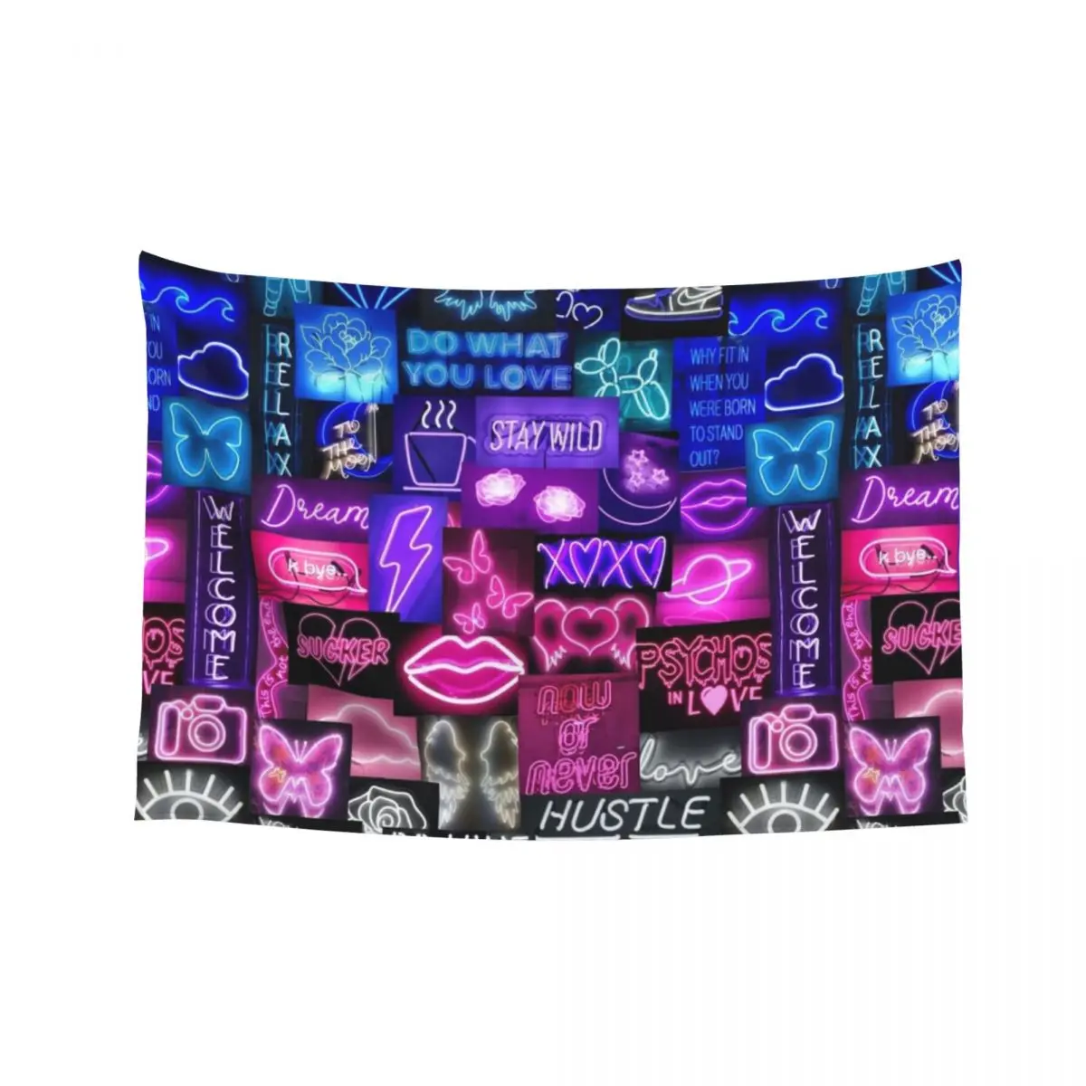 

Blue to White Neon Sign Collage Tapestry Home Decorations Aesthetic Wall Tapestries Wallpapers Home Decor Tapestry
