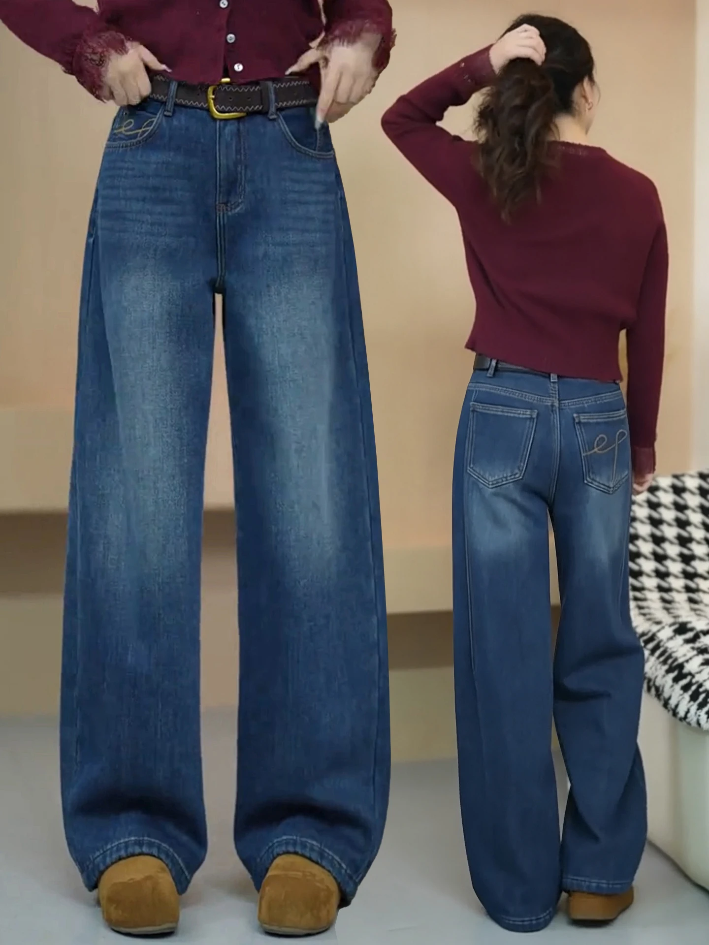 

Джинсы женские с высокой талией, широкими штанинами и вышивкой, из денима, весна-осень-зима, новая модная коллекция, популярные, маленькие размеры, Dreamy Cas...