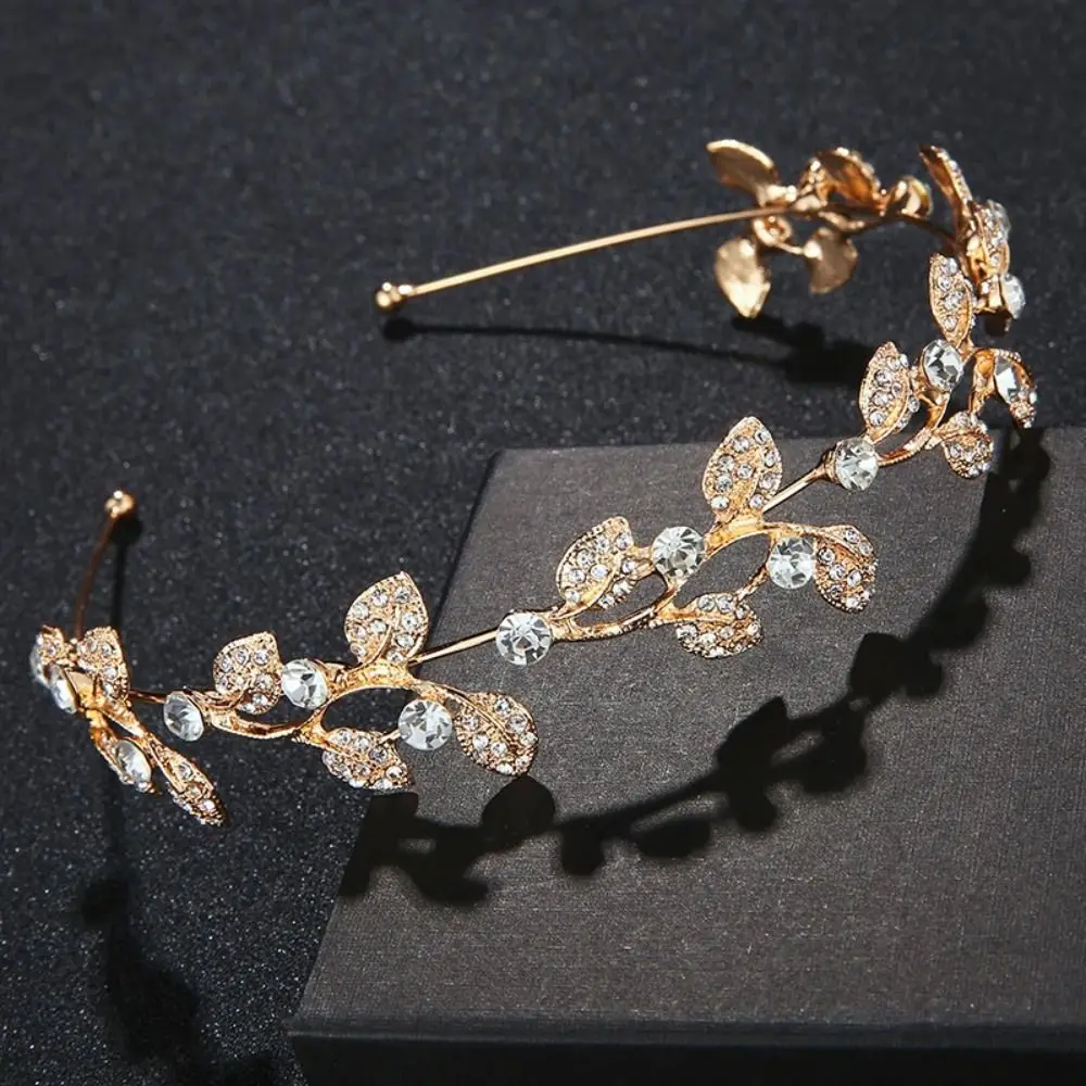

Alloy Material Wedding Hair Accessories Rhinestone Crystal Leaf Design Bridal Headwear Gold Silver Color Flower Design