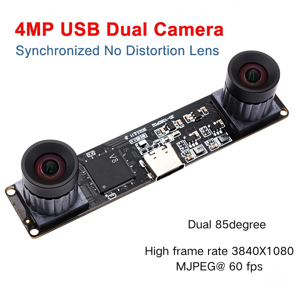 ELP 4MP Dual Lens USB Camera 3840x1080P 60fps 3D Stereo No Distortion 85°M12 Webcam UVC Plug & Play for Face Recognition