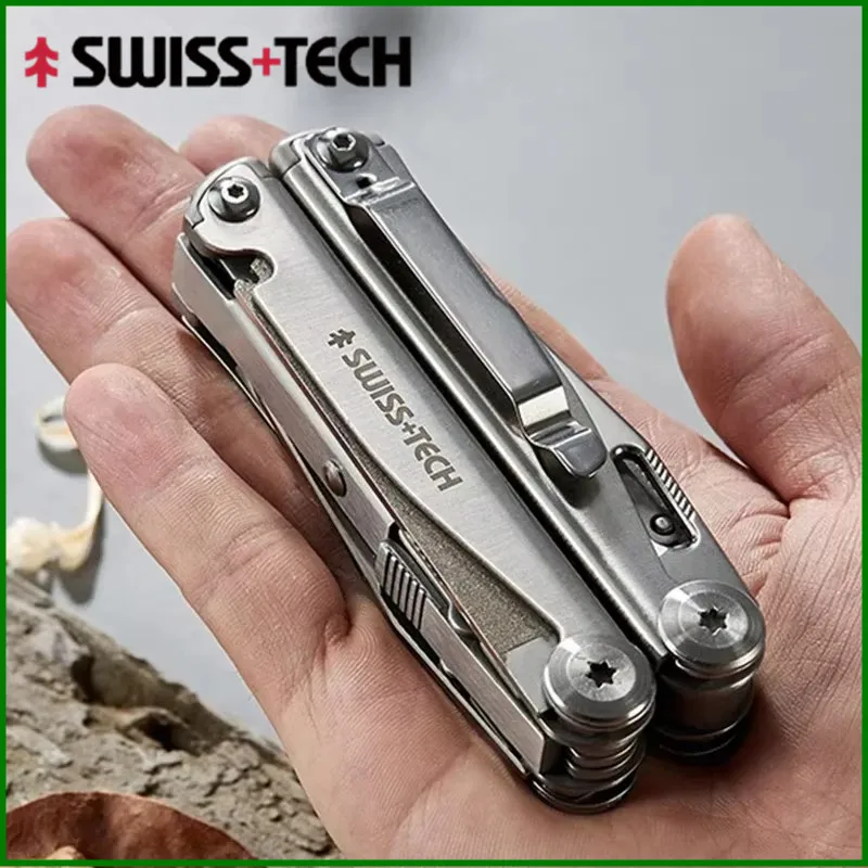SWISS TECH 18 in 1 Multitool คีมพับอเนกประสงค์ชุดเครื่องมือมีดพกพา EDC อุปกรณ์กลางแจ้ง