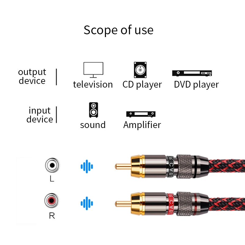 YYTCG 1 pair RCA audio cable 2 RCA to 2RCA Interconnect cables HIFl stereo 4N OFC Male to Male For Amplifier DAC TVcar audio