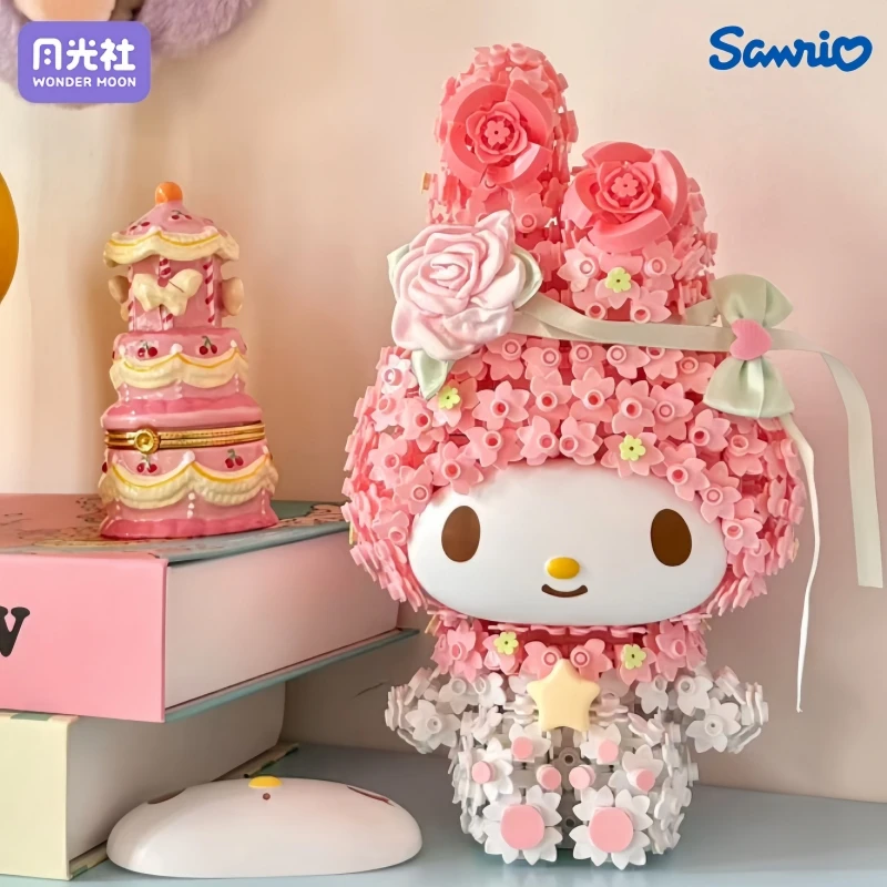 Sanrio Assembly Building Blocks My Melody Flower Cluster Kuromi General Anime Cartoon Toy Model Ornaments Children Holiday Gift