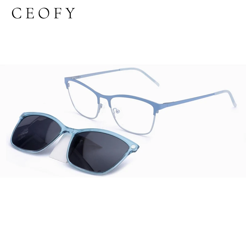 Ceofy Women Metal Glasses Frame Sun Clip on Brand Designer Optical Myopia Polarized Sunglasses Prescription Eyeglasses Frame