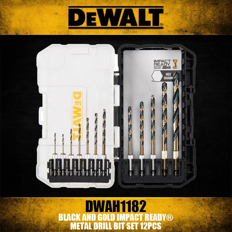 DEWALT DWAH1182 Black And Gold IMPACT READY Metal Drill Bit Set 12PCS, Premium Tool Accessories For Powerful Performance