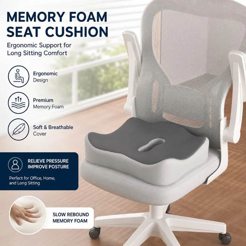 1Pcs Ergonomic Memory Foam Seat Cushion Orthopedic Coccyx Tailbone Pain Relief Pad for Office Chair Car Seat Hip Support Posture