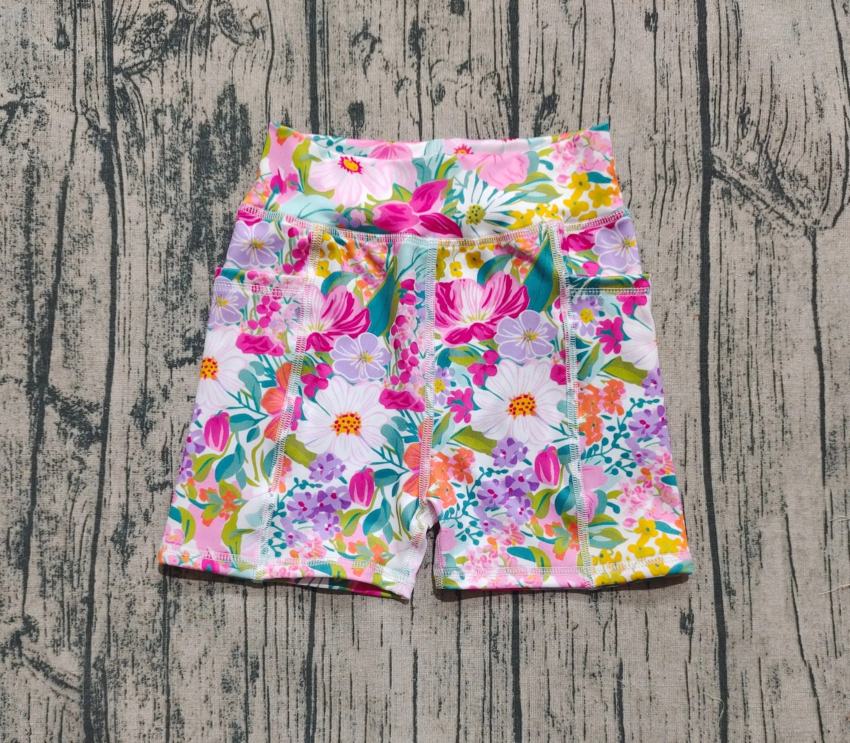 Wholesale Baby Girl Flower Yoga Shorts Bottoms Sports Kids Children Active Wear Clothes Toddler Athletic Pockets Floral Clothing