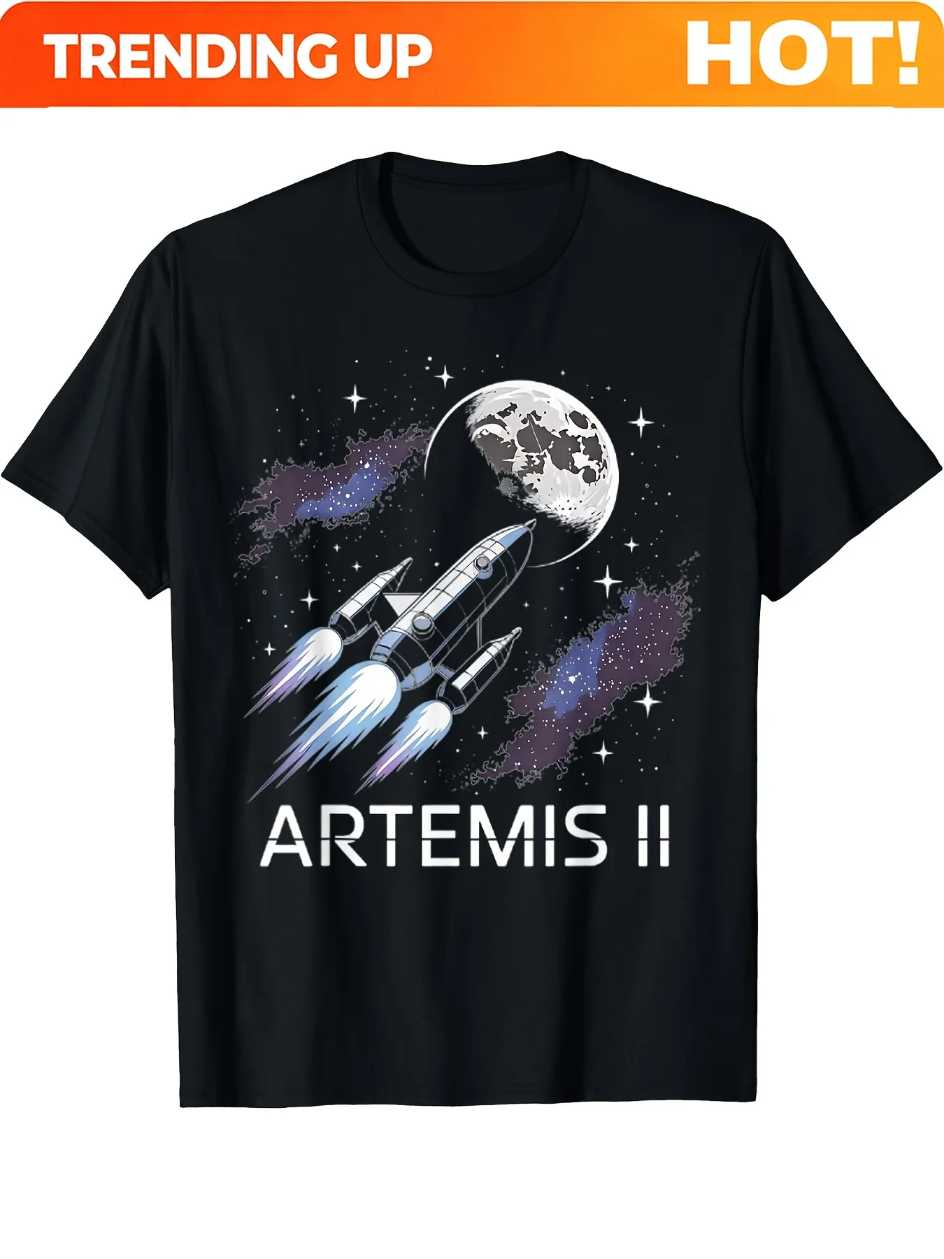 Artemis II Rocket Moon Space Stars Graphic Print T Shirt for Men Women Gift Casual Vacation Party Sports Fashion T-shirt, Unisex