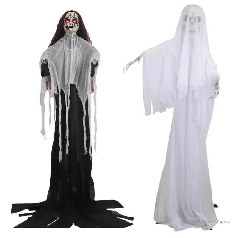 QX2E Halloween Party Essential Voice-Activated Hanging Grim Reapers for Haunted House