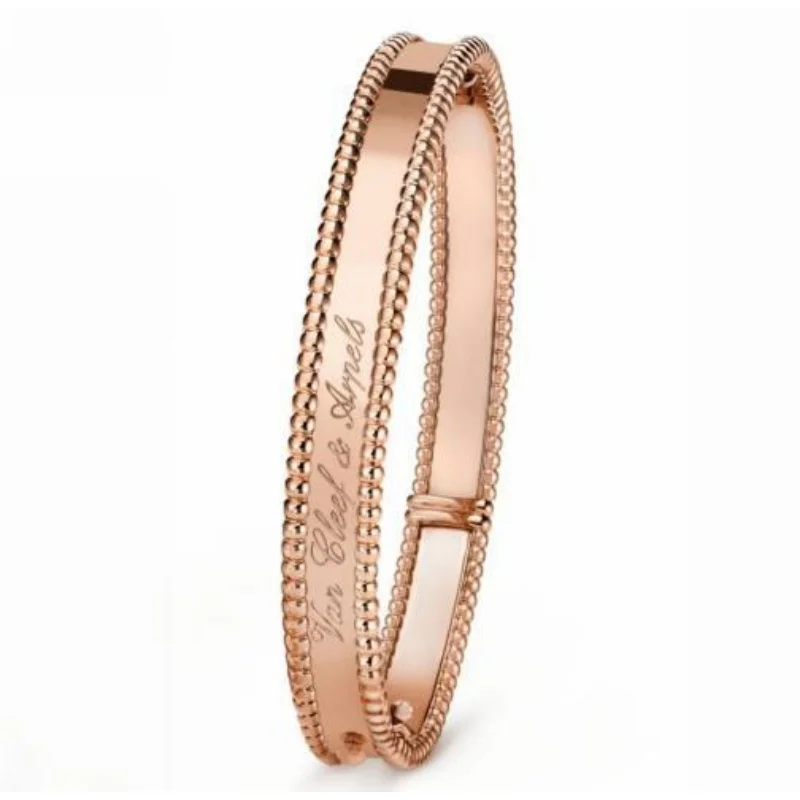 

Rose Gold Plated Double Beaded Edge Engraved Bangle Bracelet