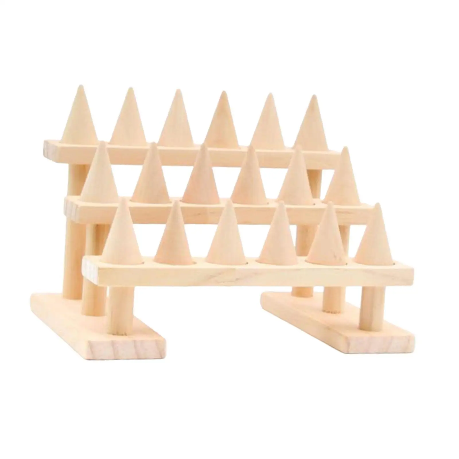 حامل عرض حلقي خشبي متعدد الاستخدامات حامل البنصر لسطح المكتب للبيع بالتجزئة للمنزل 3 طبقات 21 سم × 14 سم × 11 سم #6