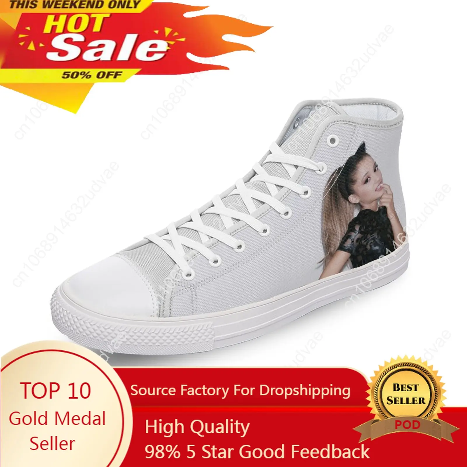 Ariana Grande High-top Canvas Shoes Diy Luxury Men's and Women's Casual Shoes Fashion Flat Sneakers Party Zapatillas Mujer