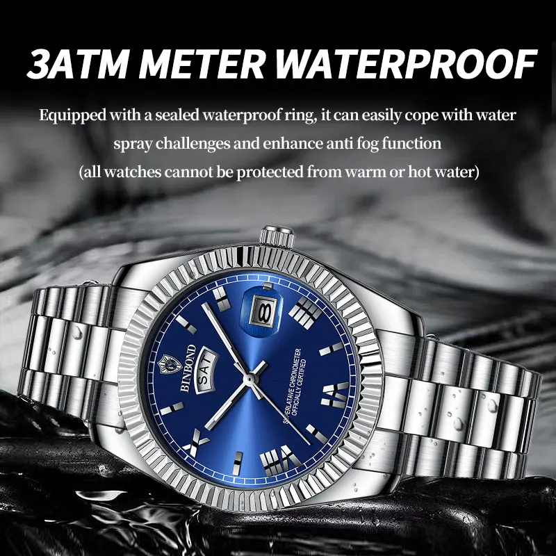 2025 novos relógios de negócios masculinos moda árabe dial banda aço masculino luminoso à prova dwaterproof água relógio quartzo conjunto (caixa regulador caixa de presente)