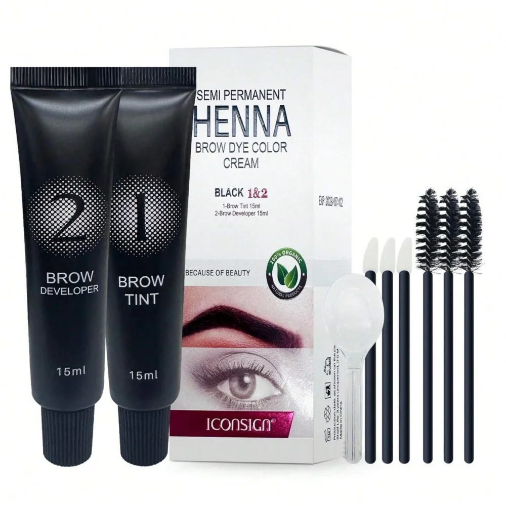 Kit de Tinte Semipermanente para Cejas con Henna - Tinte para Cejas con Aplicadores, Tinte de Larga Duración a Prueba de Agua, Regalo para Teñir las Cejas