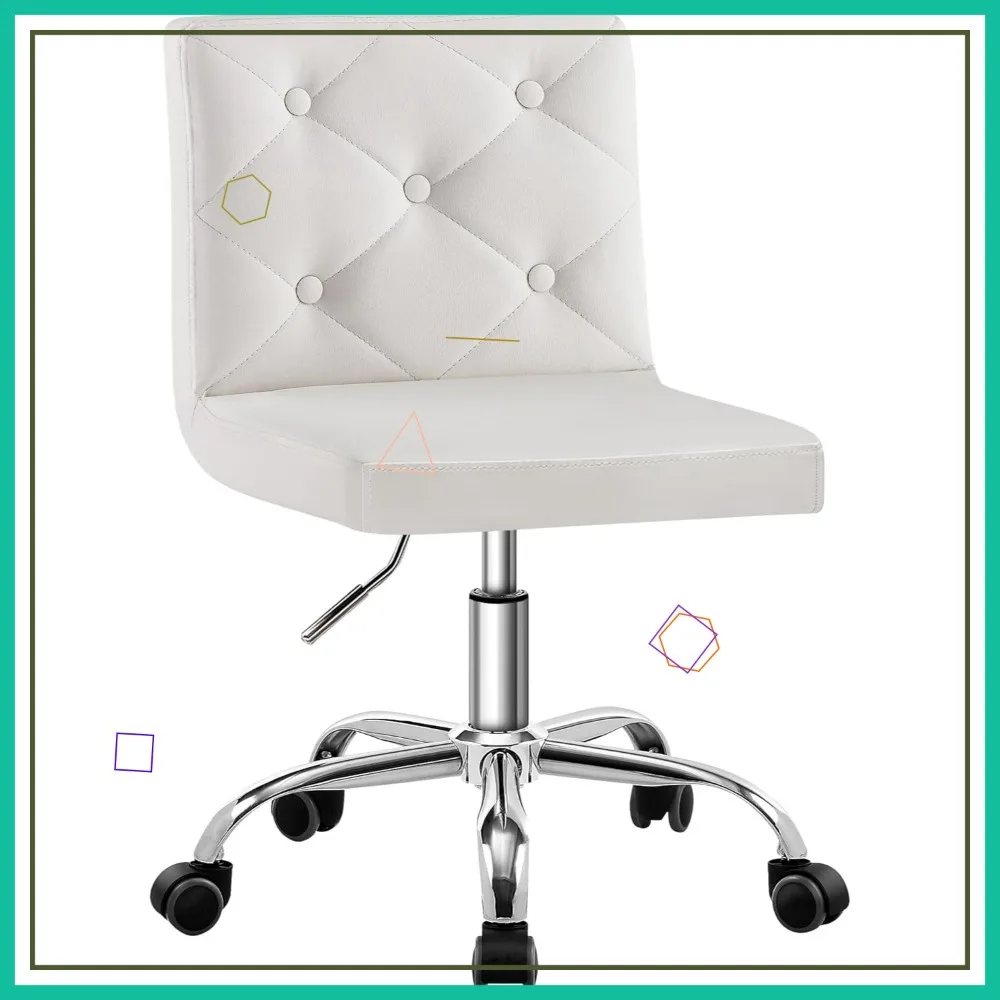 

Adjustable Height Swivel Vanity Chair, PU Leather, Mid-Back, Armless, White