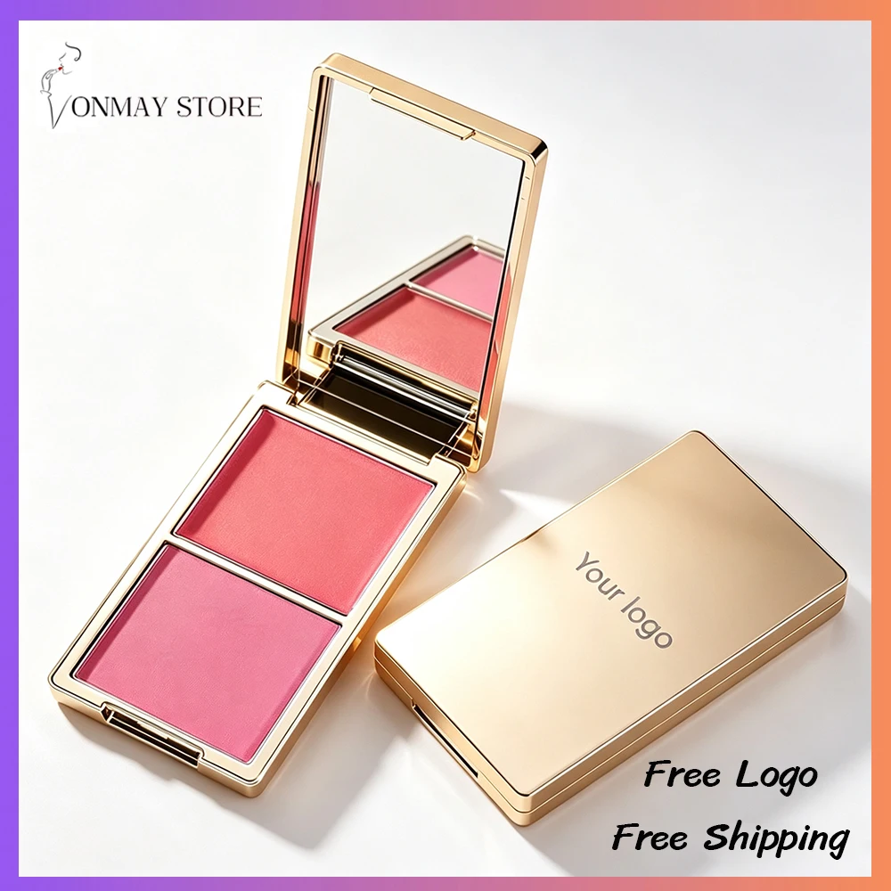 Private Label 2in1 Blush Custom Logo Gold-plated Compact 2-in-1 Cream Blusher Dual-shade Rouge Palette Long-lasting Makeup Vegan