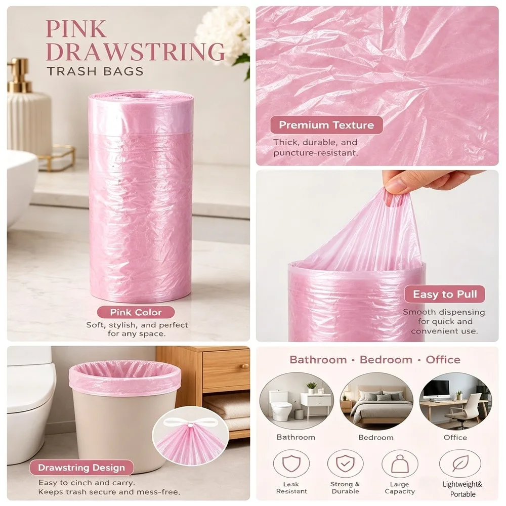 150PCS 5 Gallon Drawstring Trash Bags Medium Heavy-Duty Leak-Proof Tear-Resistant Kitchen Bathroom Home Office Garbage Bag Liners