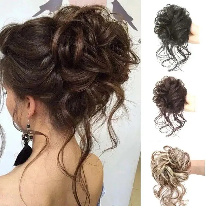 Pazur do włosów syntetyczny roztrzepany kok Scrunchy kok z włosów sztuczne włosy kobiety Chignon elastyczna opaska do włosów treski dla kobiet Updo