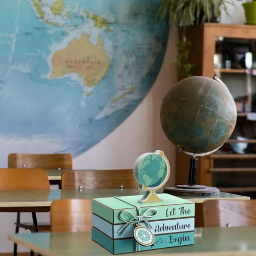 قطع مركزية خشبية تحت عنوان السفر، صينية متدرجة لتزيين الطاولة، مغامرة تنتظر ديكور الحفلات، السفر حول العالم Bon V