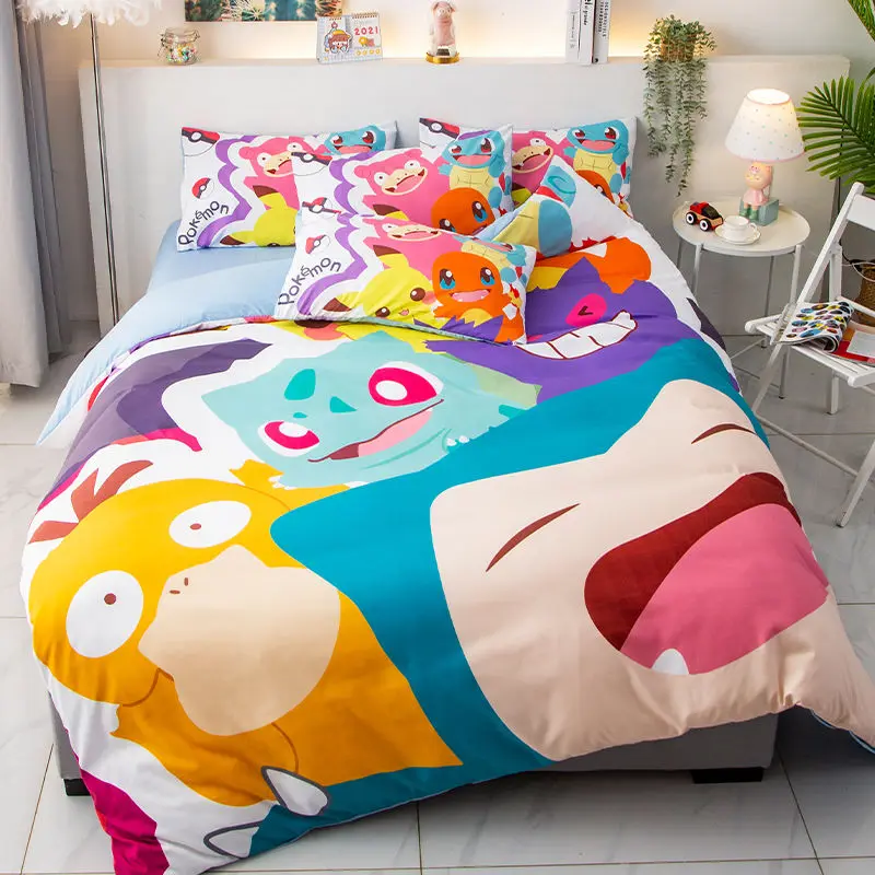 Imagem -04 - Pokemon Desenhos Animados Bedding Grupo Anime Kawaii Pikachu Gengar Snorlax Capa de Edredão Fronha Colcha Cama Solteiro Twin King Size