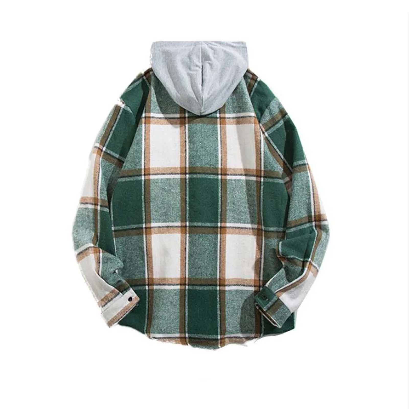 Hooded Collar Button Down Shirts Coat Male Clothing Long Sleeves Shirts For Men Autumn Casual Plaid Print Shirt Button down