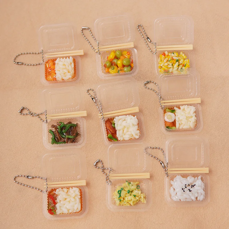 Mini Bento Keychain New Creative Fashionable DIY Simulation Food Box Lunch Toy Model Keyring Car Phone Bag Pendant Gift Ornament