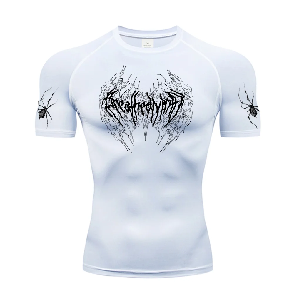 Men's Running T-Shirt Gym Sports Quick-Drying Shirt New Trendy Y2K Print Compression Outdoor Cycling Jogging Training Top