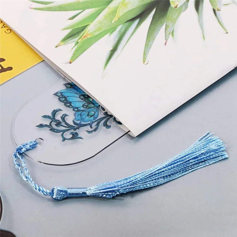 L62ABlank Clear Acrylic Bookmarks 20Pcs Rectangle Craft Transparent Acrylic Book Markers with 20Pcs Small Bookmark Tassels