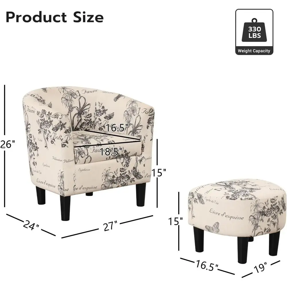 ern Accent Chair with Ottoman or Small Space, Club Chair with Ottoman Set, Comy abric Barrel Reading Chairs or Living Room Bedro