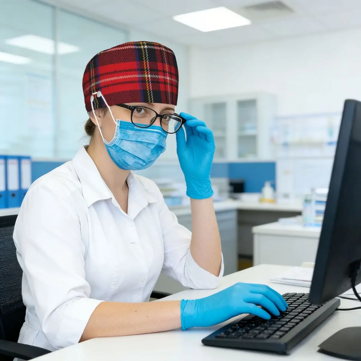 Traditional Royal Stewart Scottish Tartan Scrub Hat Doctor Working Surgical Cap Men Women Adjustable Nursing Caps for Dentist view 5