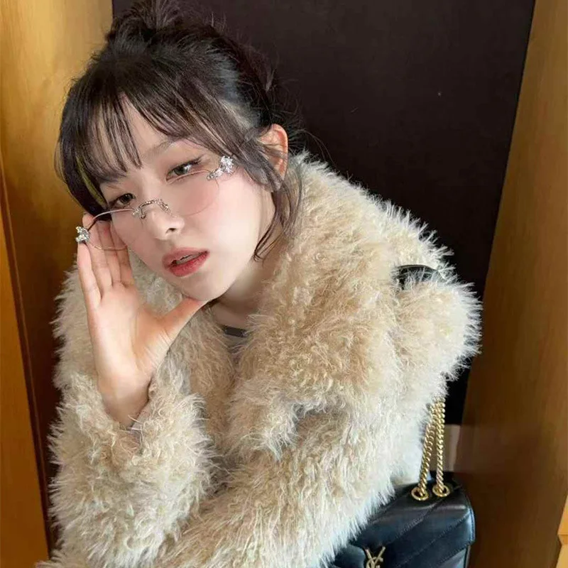 Luxury Rimless Polygon Diamond Sunglasses Women Retro Brand Design Metal High Quality Vintage Rhombus  Minimalist Glasses