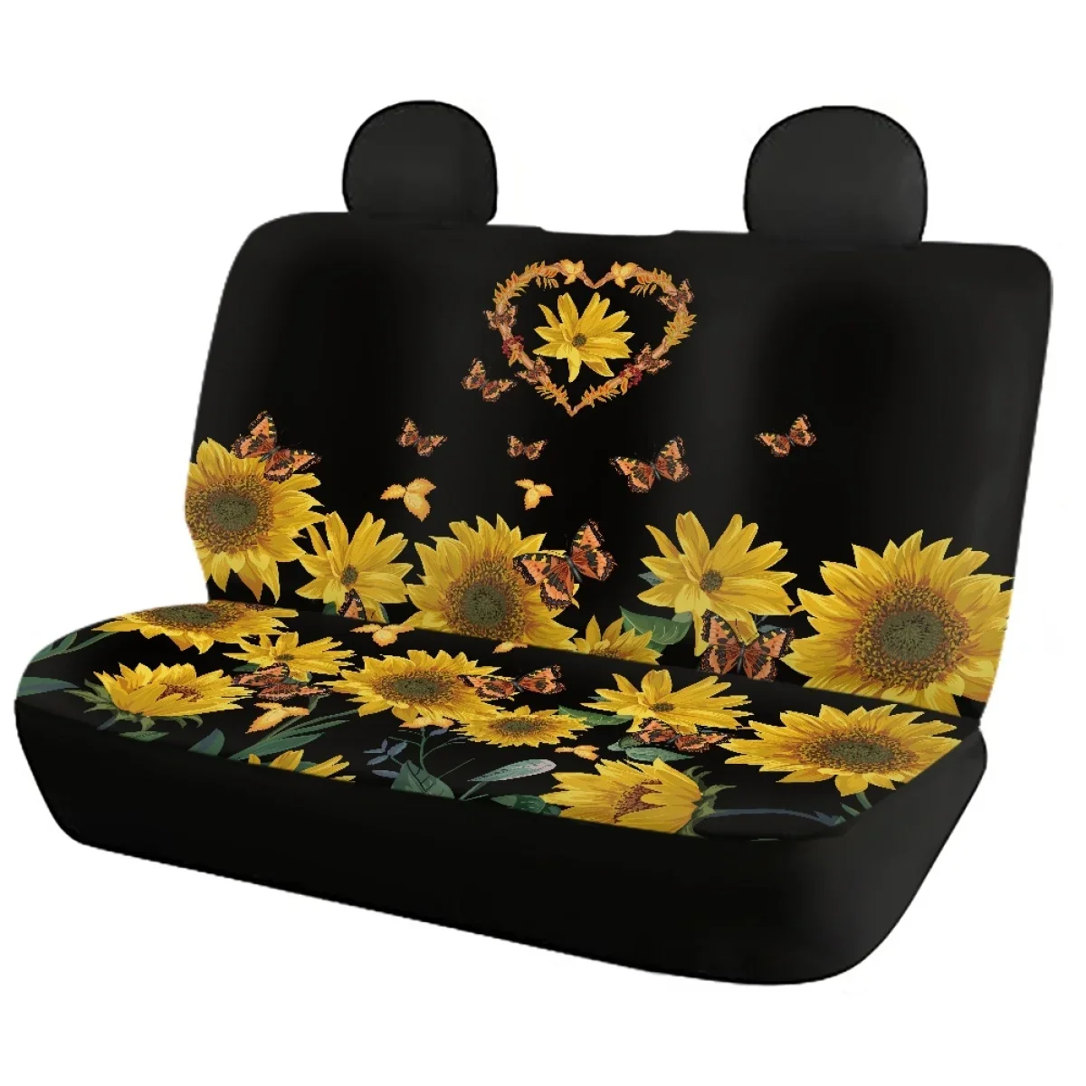 Comfortable Front Back Vehicle Seat Covers Sunflower with Leaves Print Easy Clean Car Accessories Women housse de siege voiture