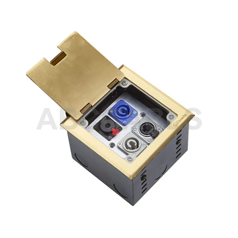 ABCCABLS D101 Solid Brass 1 Gang 86 Modular Floor Audio Video Junction Box Magnetic Flip Cover Adjustable Inner Bracket
