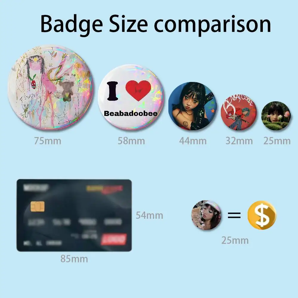 B-Beabadoobee-S Beatopia 58mm 44mm HD Print Brooch Badges Pretty Derby Round Display Brooches Lapel Pins