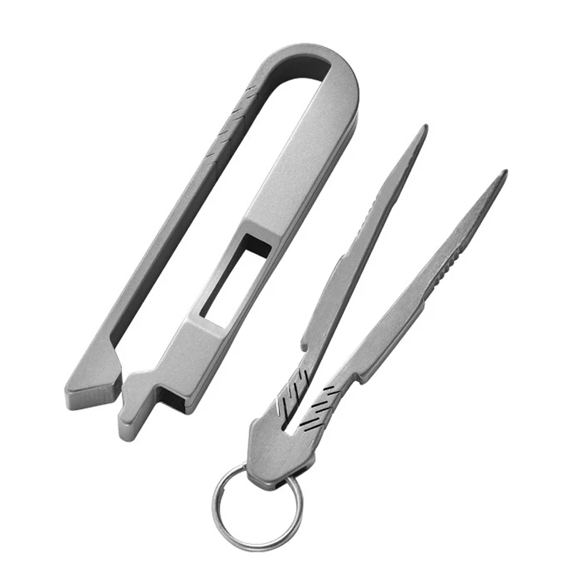 Titanium Alloy Tweezers Portable Multifunctional Buckle Keyring Outdoor Camping Travel EDC Tool Survival Pick Up Tweezers