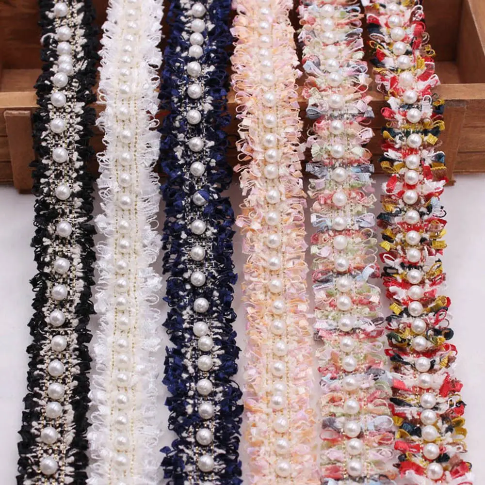 1 yard DIY Craft Nylon Sewing Supplies Embroidered Costume Dress Fabric Pearl Beaded Ribbon Lace Trim