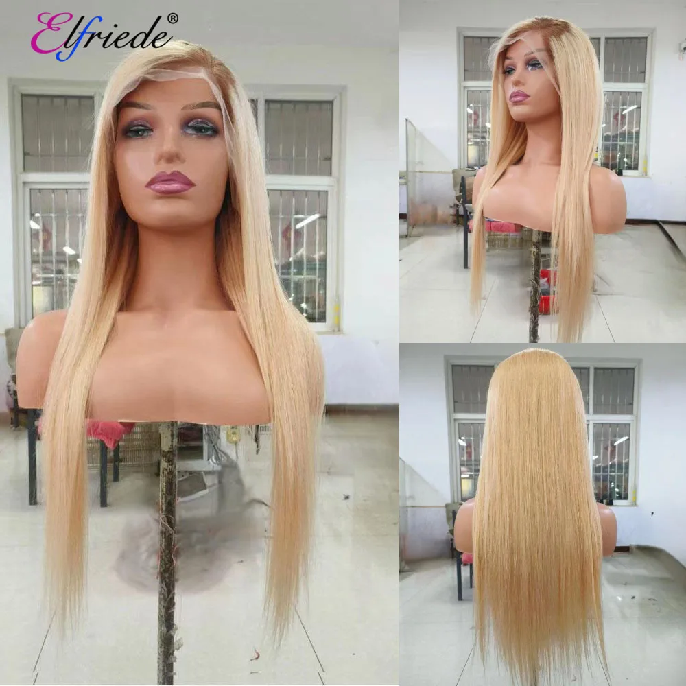 Elfriede Ombre #T4/27 Honey Blonde Straight Lace Front Wigs for Women 4x4 13X4 13X6 HD Lace Frontal Wig Remy Human Hair Wigs