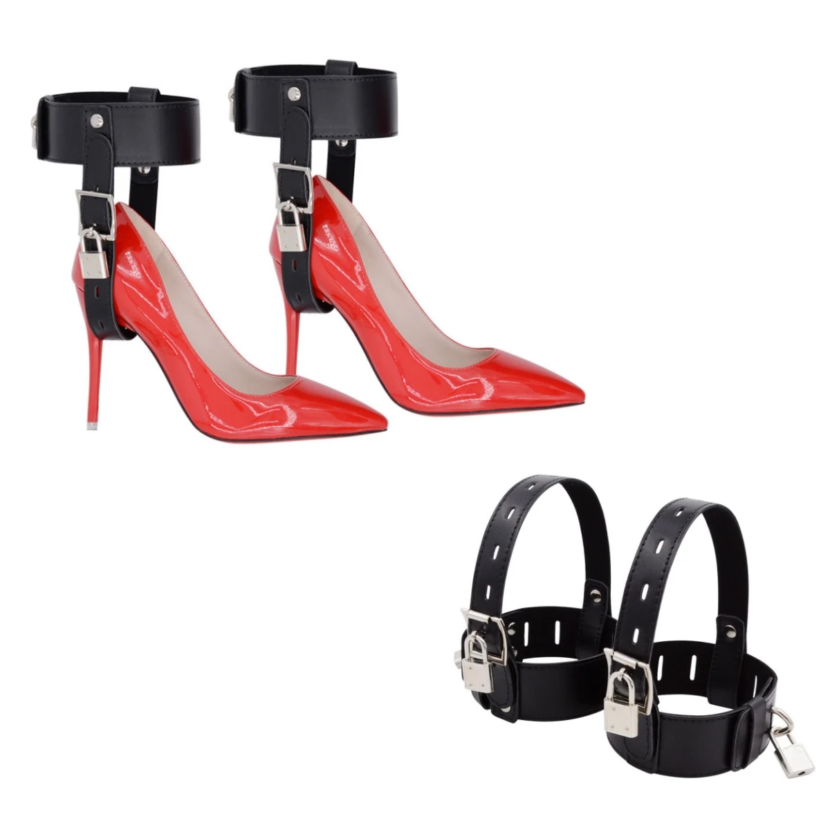 Nightclub Pole Dance Bondage Shoes Accessories of 1Pair High Heels Locking Belt Ankle Cuff for High-Heeled Shoes Restraints Kit