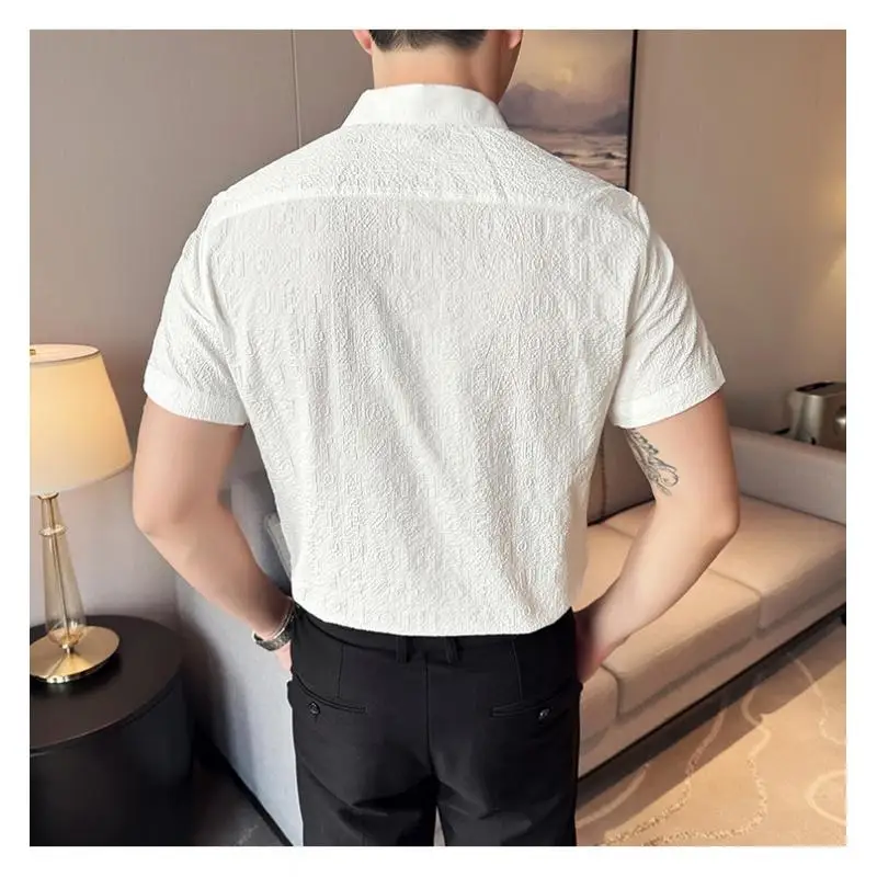 Summer Short Sleeve Letter Printed Shirts For Men British Style Men's Summer Clothing Slim Fit Casual Plain Shirt Plus Size 4XL