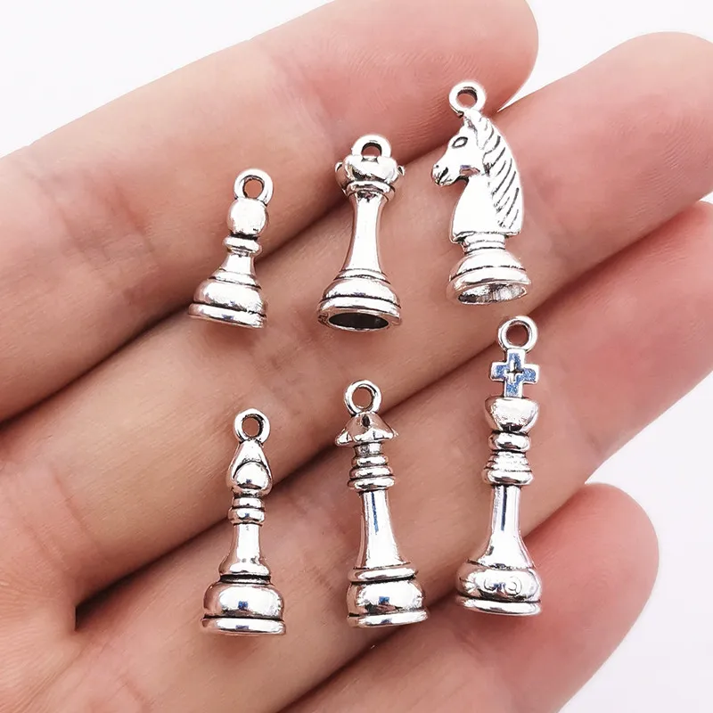 12pcs Tibetan Silver Metal Zinc Alloy  Chess Pendant Charms For DIY Fashion Jewelry Charms Making Designer Charms