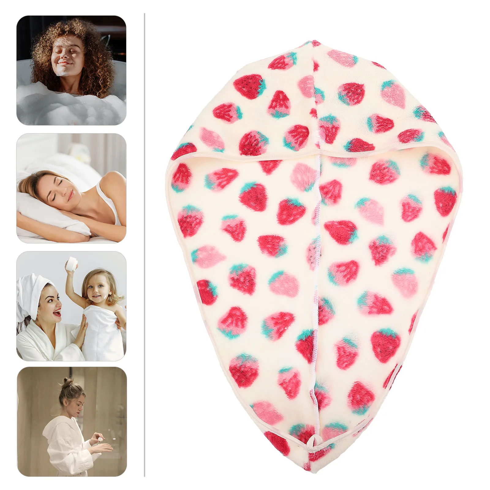 1 قطعة نمط الفراولة الشعر الجاف قبعة مريحة ماصة الاستحمام قبعة الوردي للنساء المنزل استخدام قبعة استحمام قبعات دش رائعتين