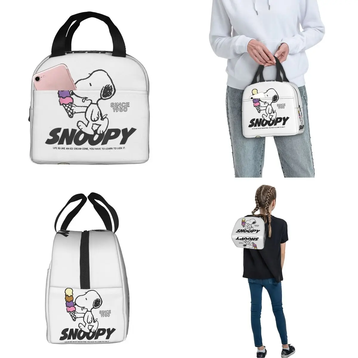 Snoopy Ice Cream Cone borsa termica per il pranzo borsa termica riutilizzabile Cartoon Portable Tote Lunch Box Food Bag Beach Picnic