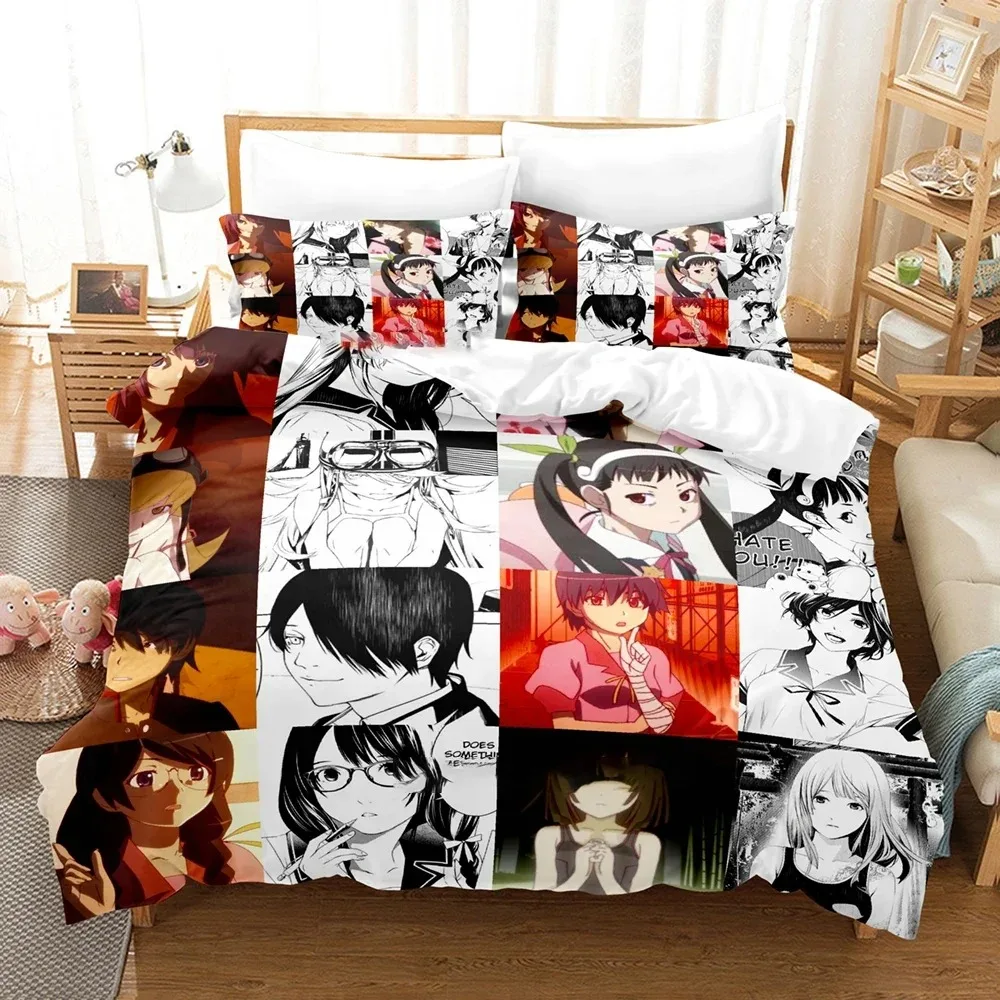 

3D Print Bakemonogatari Bedding Set Single Twin Full Queen King Size Duvet Cover For Adults Boys Bedroom Anime