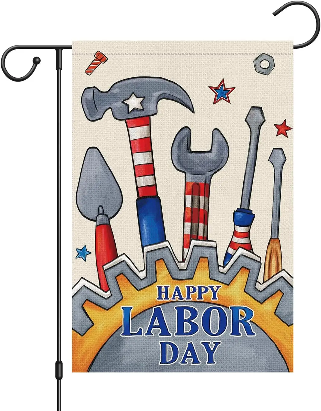 Louise Maelys Happy Labor Day Garden Flag 12x18 Double Sided Vertical, Burlap Small Farmhouse Tool Garden Yard House Banner Outd