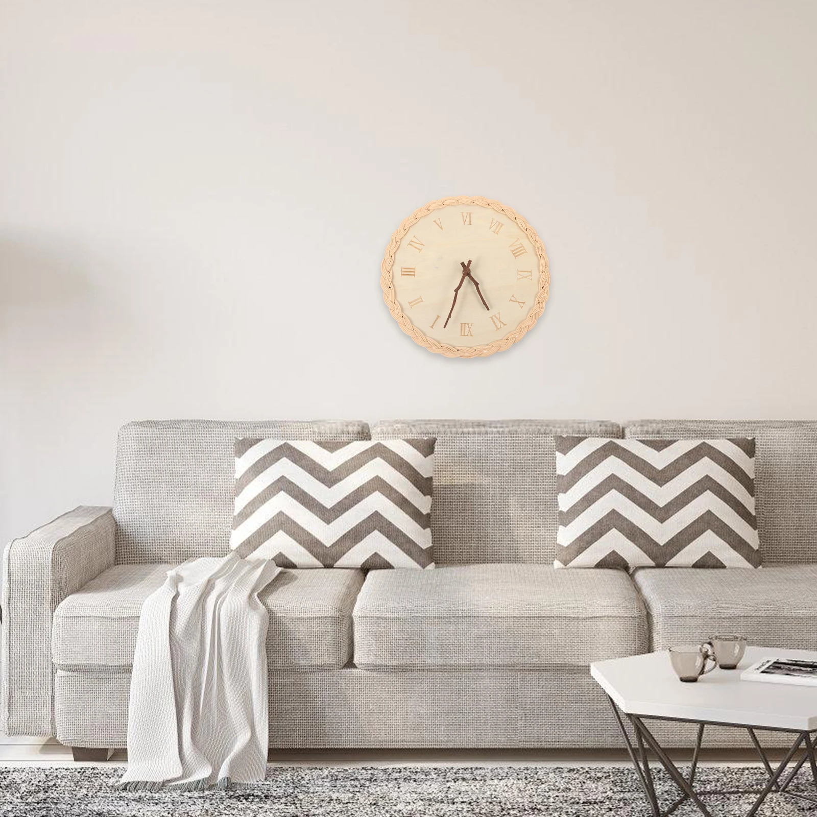 

Rattan Woven Round Silent Home Decor Operated Simple Style Mute Hanging for Living Room Bedroom Kitchen Hanging Home