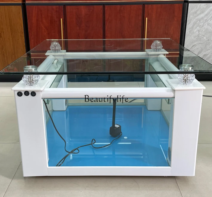 Square Coffee Table Fish Tank Creative Living Room with Landscape Ecological Small Glass Cylinder