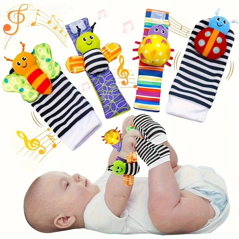4 adorables jouets à suspendre aux chaussettes pour bébé - Parfaits pour les enfants - Stimulent l'apprentissage et amusent les gencives !