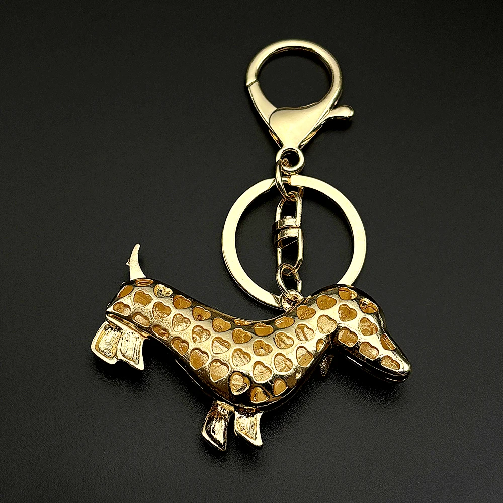 Dachshund Keychains Trend Painted Sausage Dog Keychain For Women Men Full Crystal Female Bag Hanging Decor Sausage Pup Jewelry