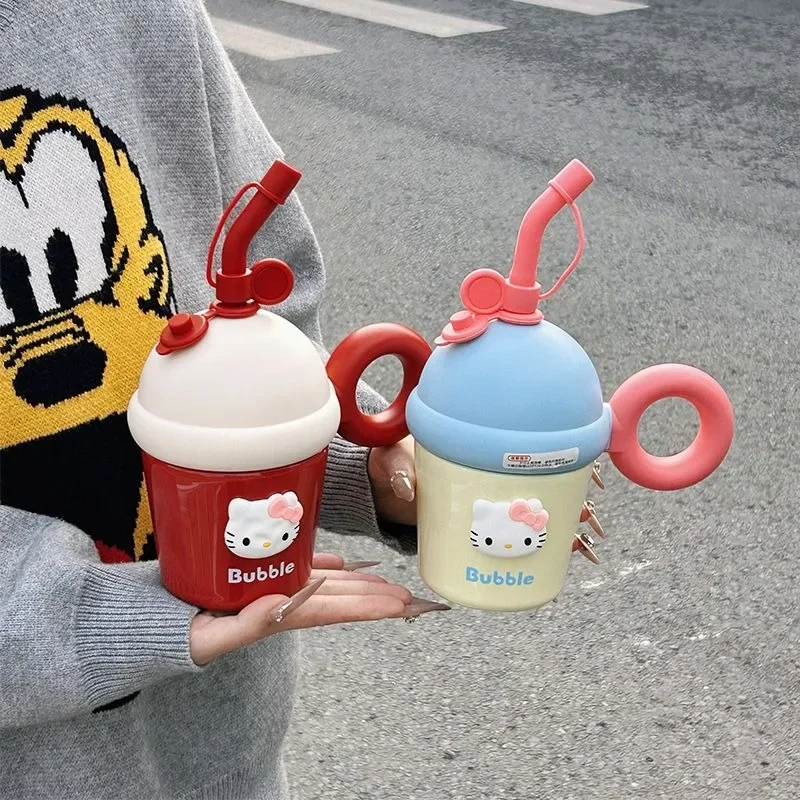

2025 Hello Kitty Sanrio Anime Kawaii Straw Thermos Cups Cute Portable Stainless Steel Coffee Bottle Lovely Gifts for Kids