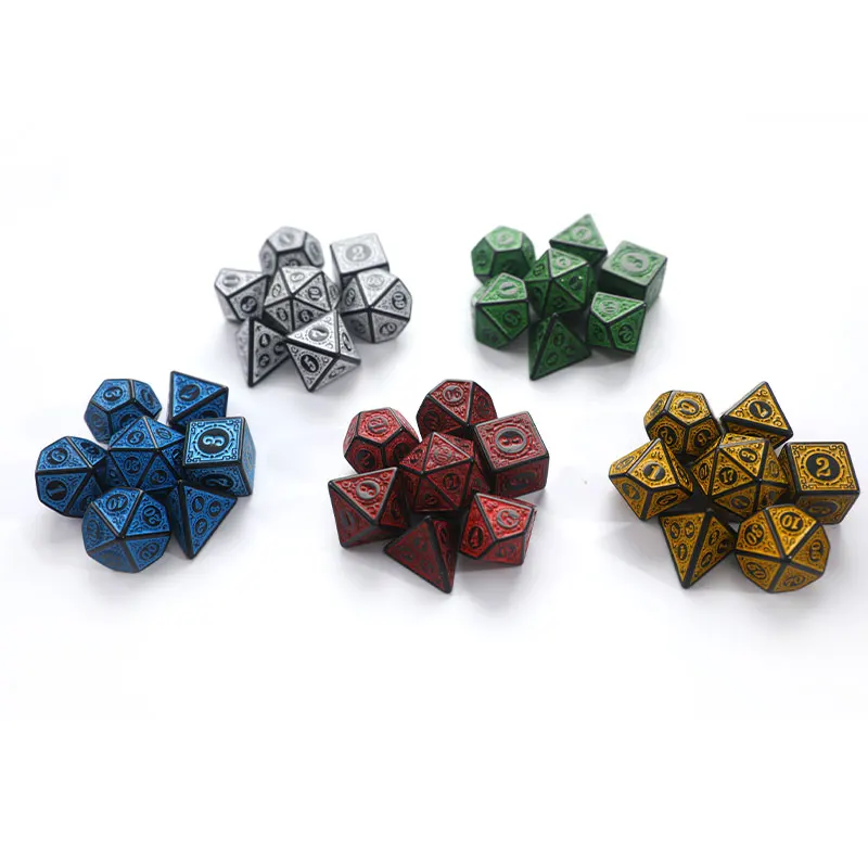 Jeu de dés à motif sculpté polyédrique, D4, D6, D8, D10, D %, D12, D20, 7 pièces par ensemble